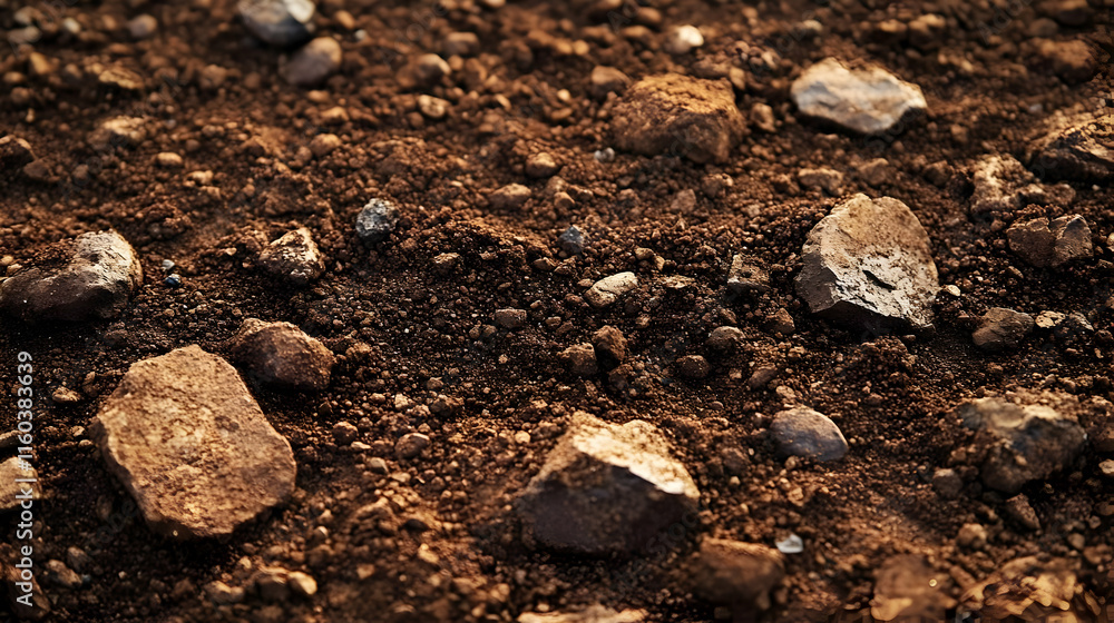Close-up of dry soil with rocks creates a textured earthy background ideally for nature or agricultural themes. Close-up of dry soil with rocks creates a textured earthy background ideally for nature or agricultural themes.