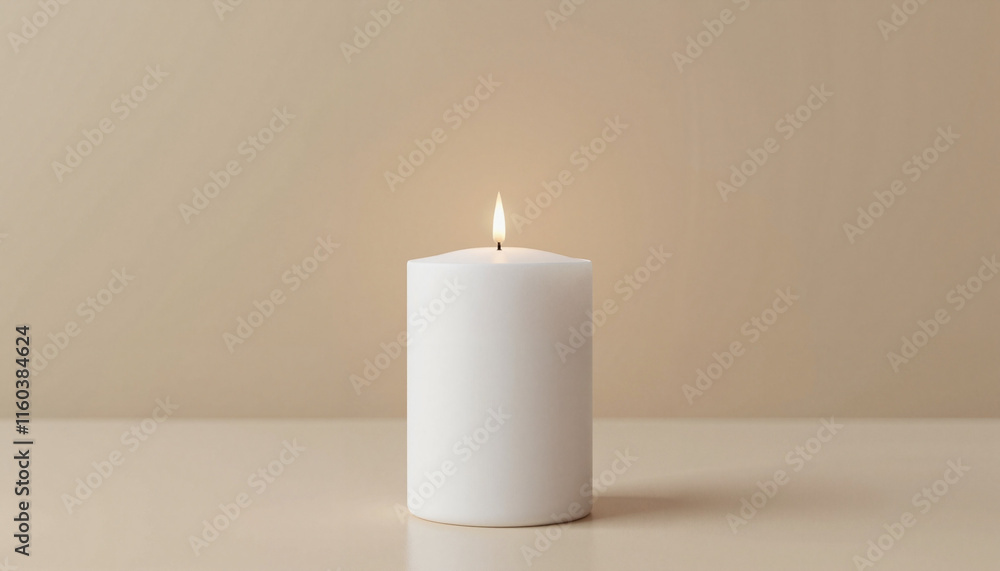 White candle glowing against a neutral background White candle glowing against a neutral background