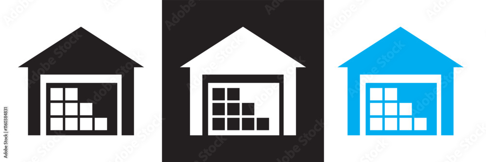 Fototapeta premium Warehouse icon set. Warehouse management, supply chain, shipping, goods and more. isolated on white and black background. Vector illustration. EPS 10