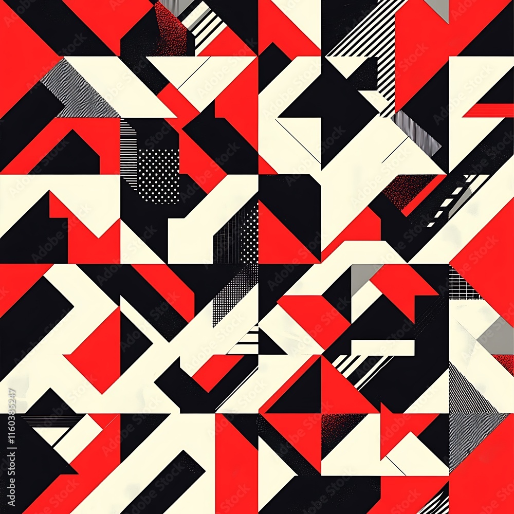 Abstract Geometric Art with Red, Black, and White Shapes Abstract Geometric Art with Red, Black, and White Shapes