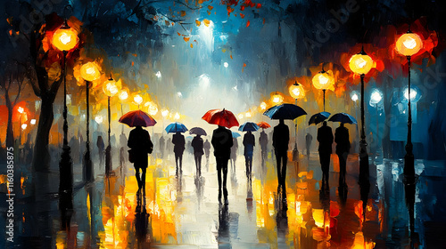 Rainy Night Walk: People St...