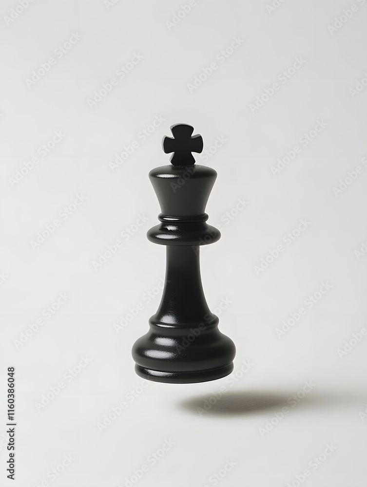 A black chess king piece floating against a minimalist background. A black chess king piece floating against a minimalist background.