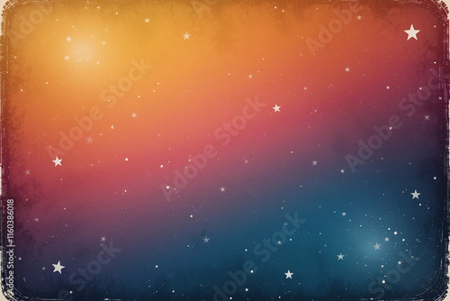 Retro Gradient Background with Grain Texture, Scattered Stars, Bright Orange to Deep Blue Vintage Look photo