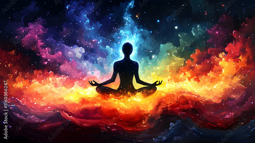 Meditation Achieves Inner Peace, Serenity in Cosmic Dreamscape Art Meditation Achieves Inner Peace, Serenity in Cosmic Dreamscape Art