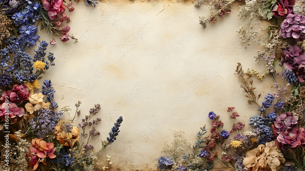 Dried Flowers Frame a Blank Canvas, Ready for Text or Design Elements Dried Flowers Frame a Blank Canvas, Ready for Text or Design Elements