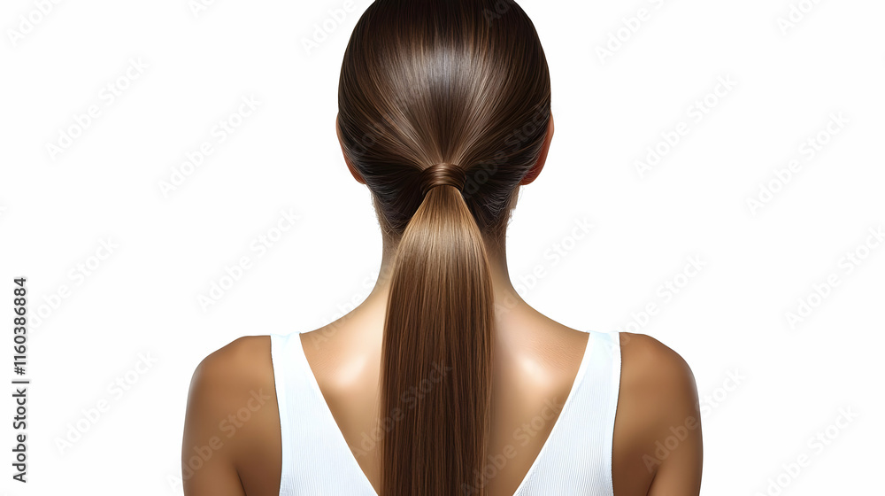 Naklejka premium Long Brown Hair Tied Back Shows Healthy Shine and Smooth Texture