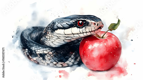 Snake Coils Around a Red Ap...