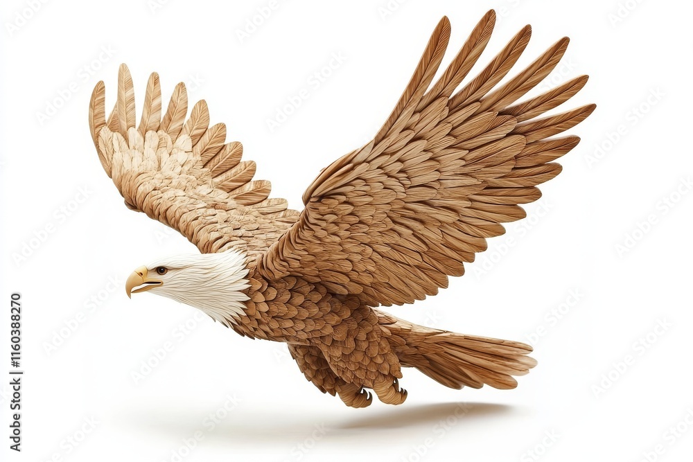 Fototapeta premium A detailed wooden sculpture of an eagle in flight, showcasing craftsmanship and artistry.