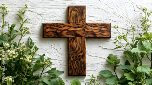 Wooden Cross Decorates Whit...