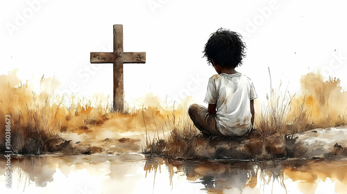 Child Reflects by Water wit...