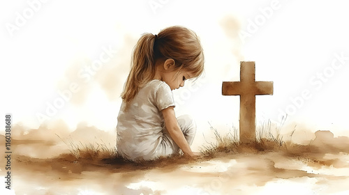Child Sits by Cross: Grief,...