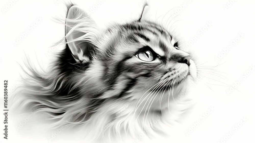 Fluffy Cat Looks Up with Curiosity: A Portrait of Feline Wonder Fluffy Cat Looks Up with Curiosity: A Portrait of Feline Wonder