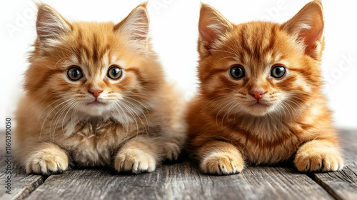 Wallpaper Mural Two Adorable Ginger Kittens Lie Closely Together on a Rustic Wooden Surface, Displaying their Sweetness. Torontodigital.ca