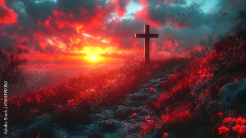 Cross Stands on Hilltop at ...