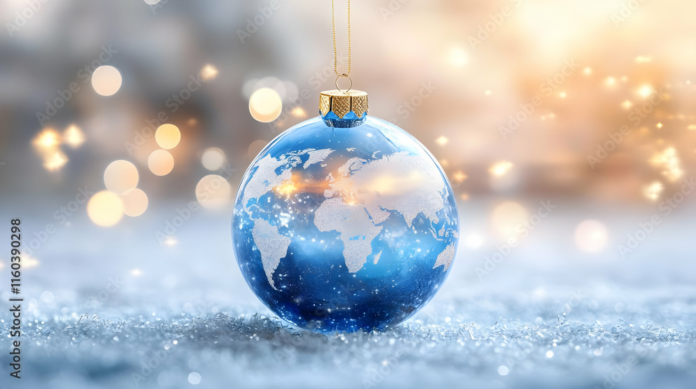 Blue Globe Ornament Decorates Winter Wonderland Festively Blue Globe Ornament Decorates Winter Wonderland Festively
