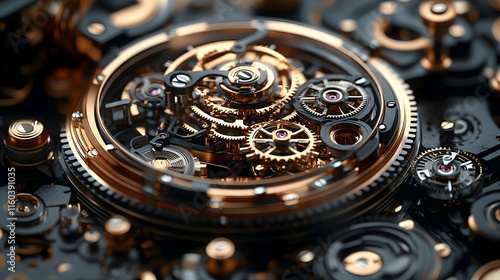 Wallpaper Mural Intricate Clockwork Mechanism: Gears Interlock Precisely in a Complex System, Close-Up View. Torontodigital.ca