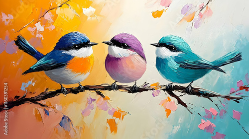 Colorful Birds Perch on Bra...