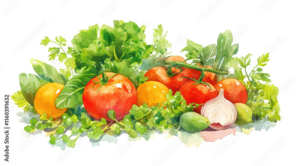 水彩画で描いたカラフルな野菜 水彩画で描いたカラフルな野菜