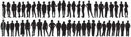 Silhouettes of different People Standing and walking Rear View. Male and Female collection 