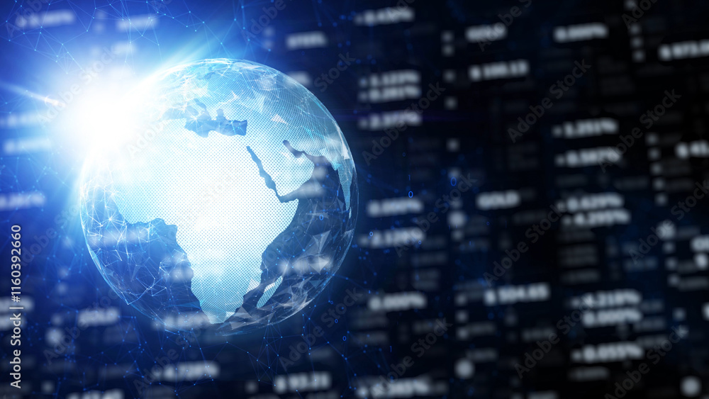 Artistic digital earth globe with blurred business data illustration. Artistic digital earth globe with blurred business data illustration.