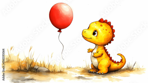Cute Dinosaur Gazes at Red ...