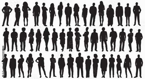 set of diversity people, men and women detailed silhouette isolated on white background. Vector Illustration.