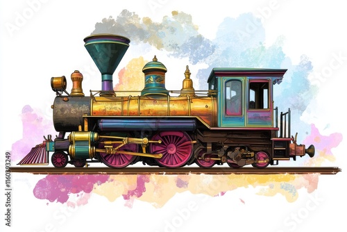 A colorful vintage steam locomotive with intricate details and artistic flair.