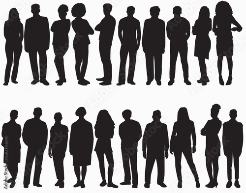 Silhouette figures of diverse people in various poses, different body shape, concepts, teamwork or community engagement. 