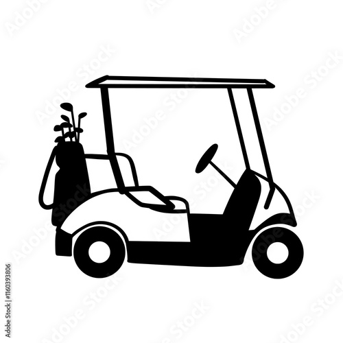 Golf Cart Vector Silhouette with Clubs
