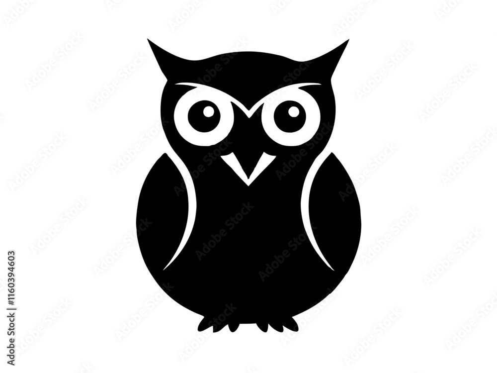 Owl black silhouette vector, Simple silhouette Design vector icon with white background Owl black silhouette vector, Simple silhouette Design vector icon with white background