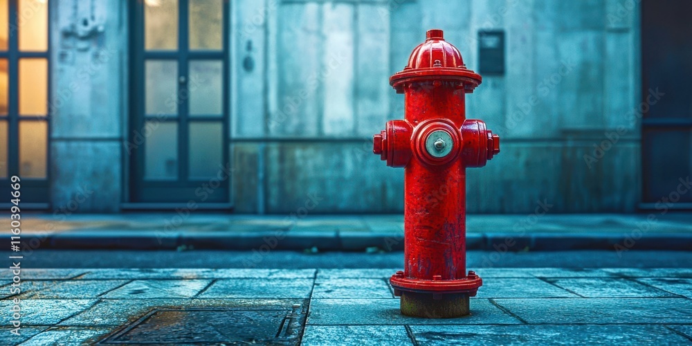 Red fire hydrant is on the sidewalk Red fire hydrant is on the sidewalk