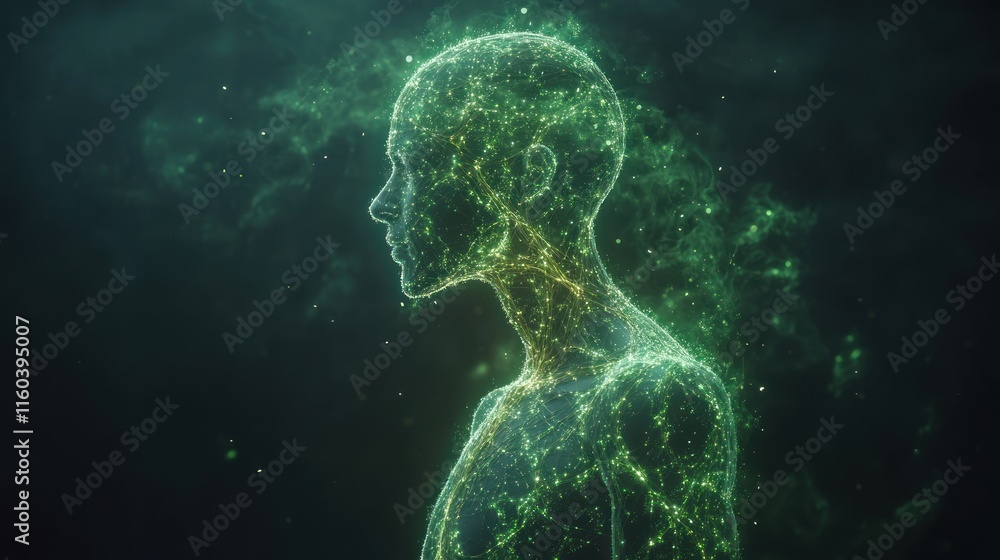 A glowing, abstract representation of a human figure, symbolizing consciousness and energy. A glowing, abstract representation of a human figure, symbolizing consciousness and energy.