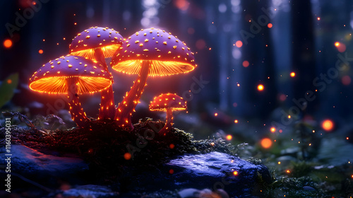 Wallpaper Mural Glowing Mushrooms Thrive in Enchanted Forest at Night with Fireflies Torontodigital.ca