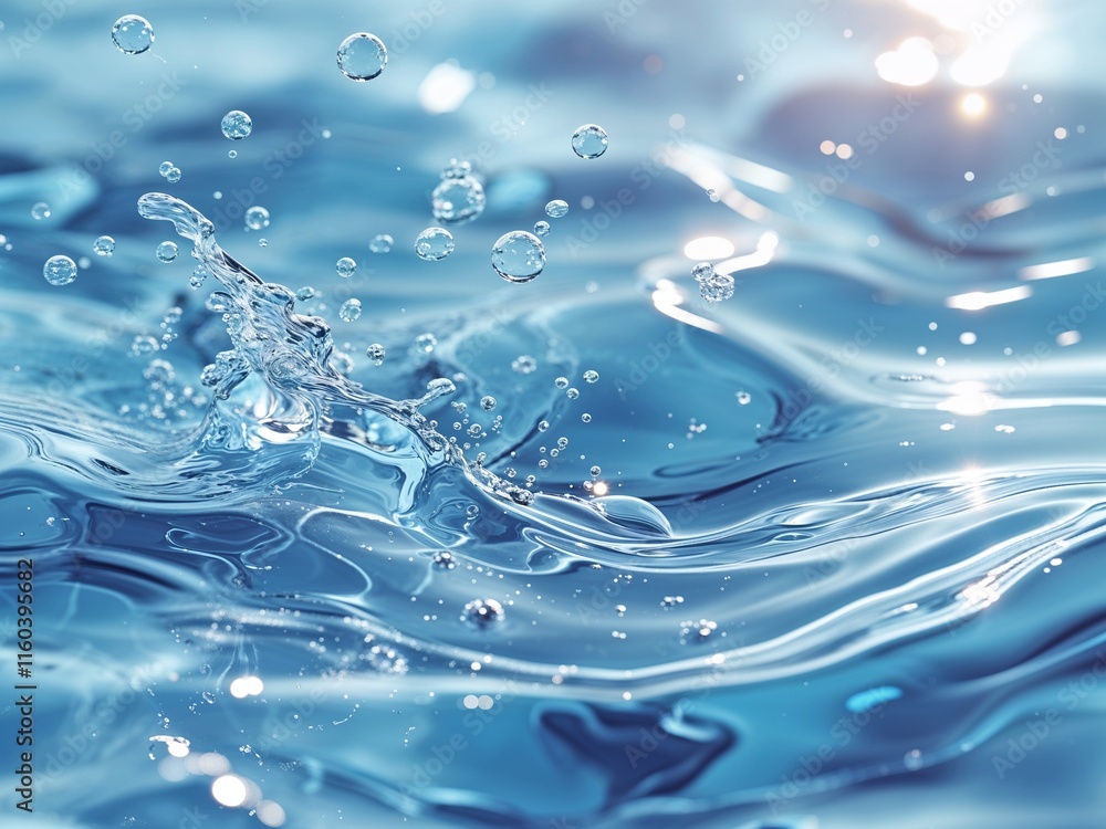 Transparent Blue Clear Water Surface with Ripples, Splashes, and Bubbles – Abstract Summer Background Transparent Blue Clear Water Surface with Ripples, Splashes, and Bubbles – Abstract Summer Background