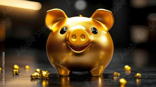 Golden Piggy Bank Stands wi...