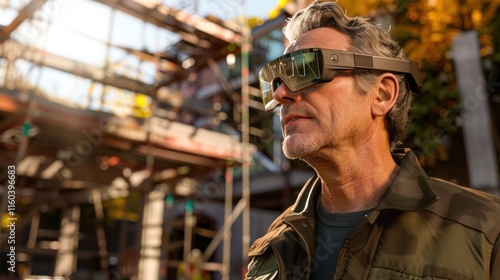 Wallpaper Mural Construction worker wearing smart glasses on site. Torontodigital.ca