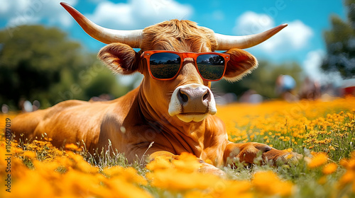 Cool Cow Relaxes in Field o...
