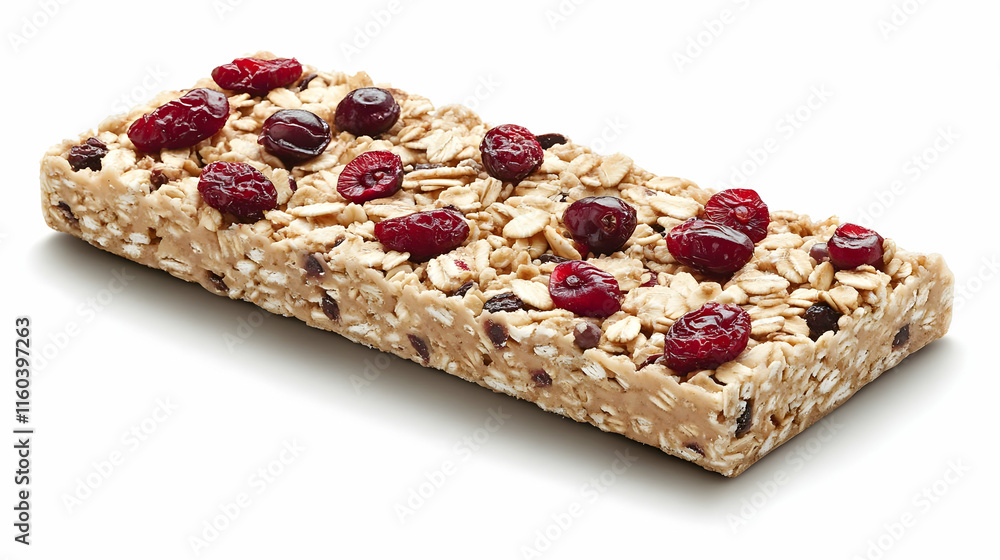 Oatmeal Bar with Cranberries and Raisins Isolated on White Background. Oatmeal Bar with Cranberries and Raisins Isolated on White Background.