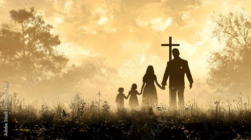 Family Walks Towards Cross ...