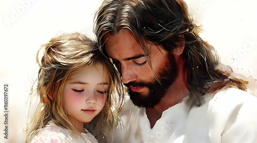 Man and Child Embrace Tende...