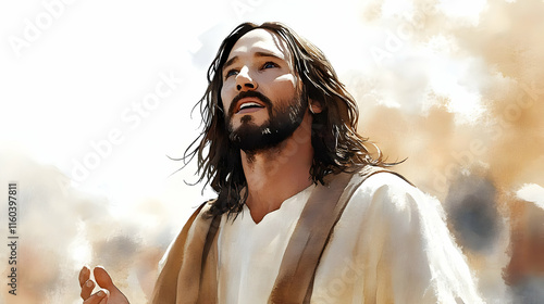 Man Looks Upward in Hope an...