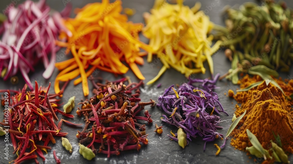 Colorful shredded vegetables and spices. Colorful shredded vegetables and spices.