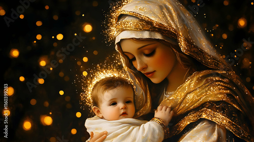 Mother Holds Baby with Gold...