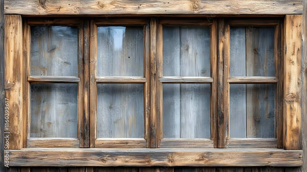 Rustic Wooden Window Frame with Glass Panes in a Log Cabin Wall Rustic Wooden Window Frame with Glass Panes in a Log Cabin Wall
