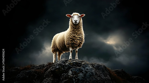 Majestic Sheep Stands on Ro...