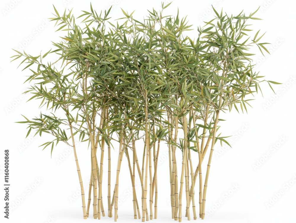 Obraz premium Tall bamboo plants with lush green leaves on white background