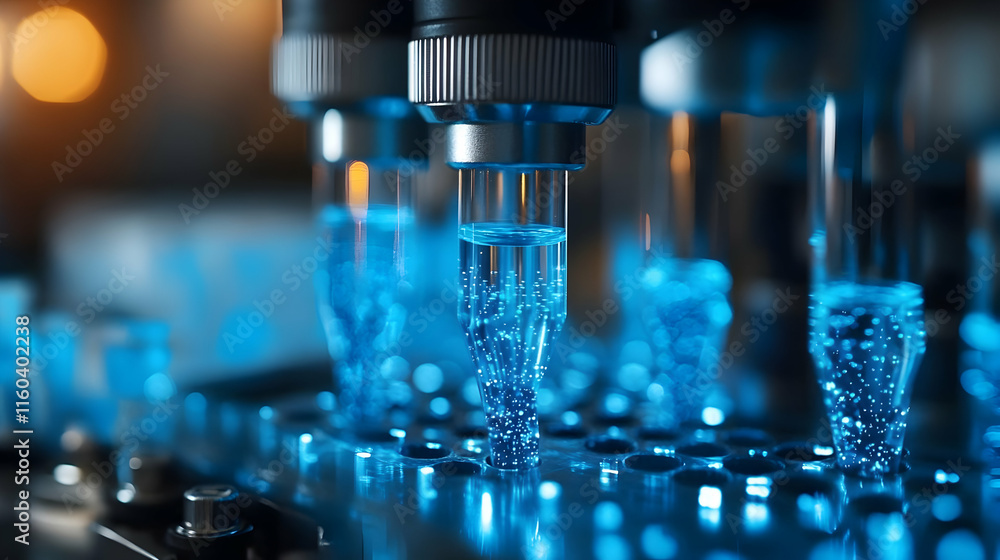 Automated Liquid Dispensing System Fills Test Tubes in a Laboratory with Precision and Accuracy. Automated Liquid Dispensing System Fills Test Tubes in a Laboratory with Precision and Accuracy.