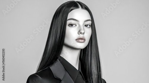 Wallpaper Mural Businesswoman with long sleek hair posing in black and white portrait Torontodigital.ca