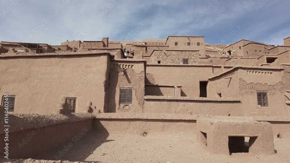 Africa, Morocco 12,29,2024 The KASBAH of Ait Ben Haddou is a fortified city near Ouarzazate . Ait Ben Haddou is a great example of earthen clay architecture , tourist visiting attraction destination