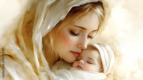 Mother Embraces Sleeping Ch...